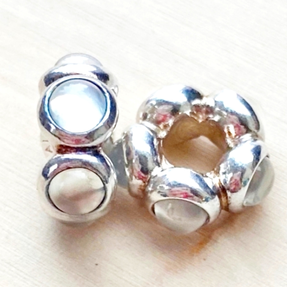 PAIR of authentic Pandora charm spacers " Cabochon moonstone " Immaculate